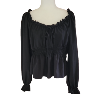 Black Ruffled Long Sleeve Off Shoulder Shirred Waist Peplum Blouse Size 4XL EUC